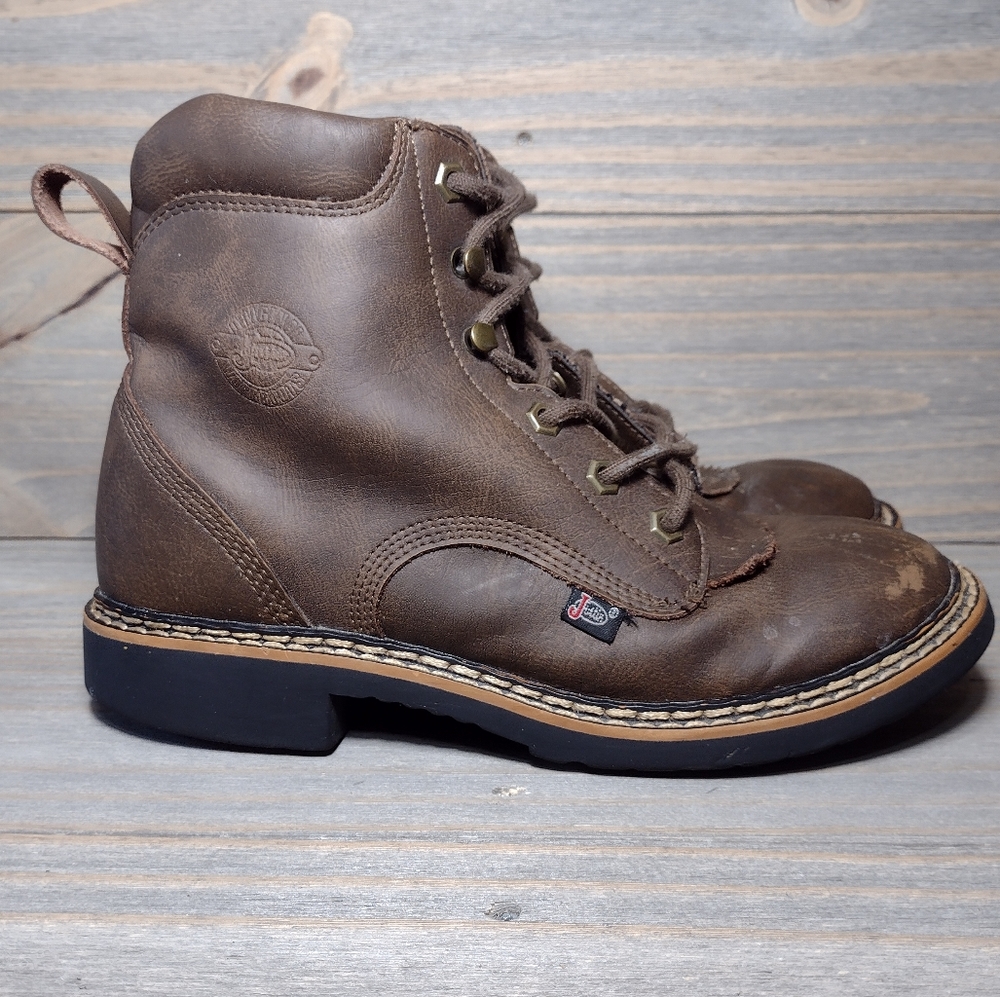 Justin Boots Rugged Bay Guacho Cow Kids Boots Size 4 Brown